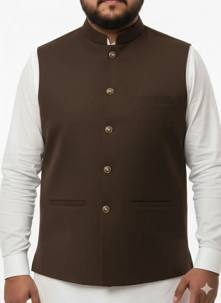 Men’s Dark Coffee Brown Waistcoat | Deep Chocolate Brown Formal Vest | Traditional Ethnic Waistcoat for Men