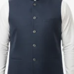 Navy Blue Self-Textured Waistcoat | Luxury Cross-Hatch Pattern Vest | Men’s Midnight Blue Wedding Waistcoat