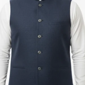 Navy Blue Self-Textured Waistcoat | Luxury Cross-Hatch Pattern Vest | Men’s Midnight Blue Wedding Waistcoat