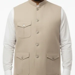 Men’s Khaki Safari Waistcoat with 3 Flap Pockets | Utility Style Khaki Vest | Casual Safari Waistcoat for Traditional Wear