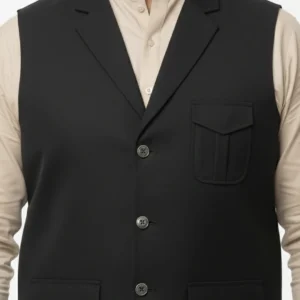 Premium Jet Black Safari Waistcoat for Men | Tactical 3-Pocket Hunter Style Vest | Men’s Black Cotton Waistcoat for Formal & Casual Wear