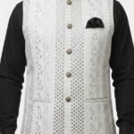 Elegant White Floral Embroidered Waistcoat – Traditional Festive Jacket