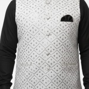 Royal White Diamond Embroidered Waistcoat – Wedding & Festive Wear