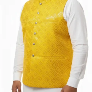 Style Men's Traditional Mustard Yellow Embroidered Festive Waistcoat