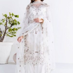 Luxury White Embroidered Organza Three-Piece Suit
