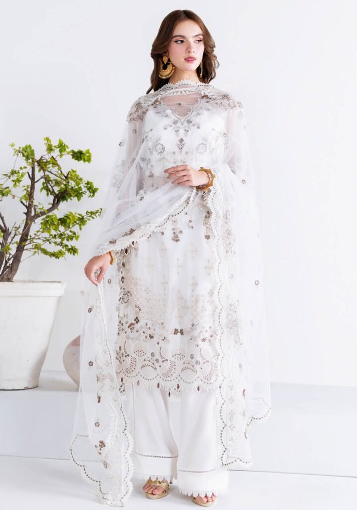 Luxury White Embroidered Organza Three-Piece Suit