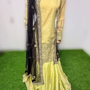 Golden Embroidered Gharara with Black Dupatta