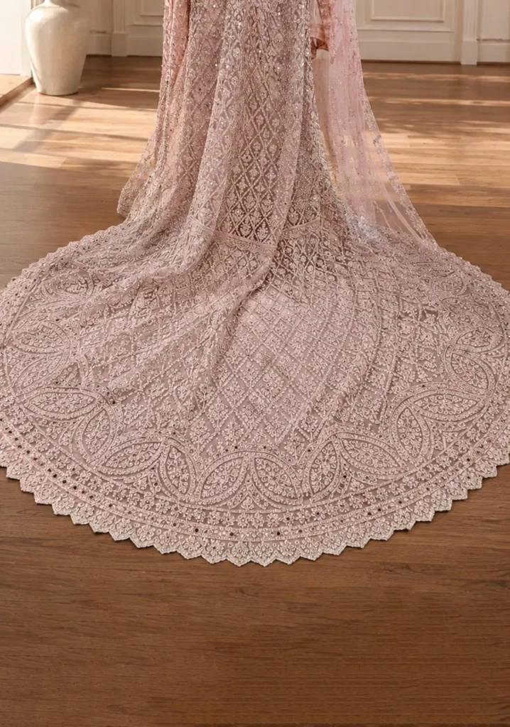 Blush Pink Hand-Embroidered Bridal Lehenga