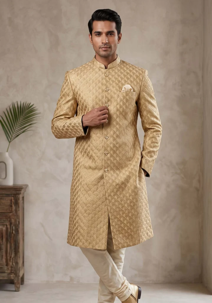 Zar-e-Kash Champagne Sherwani | AL Hassan Lehnga House
