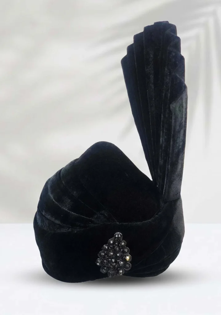 Black Velvet Groom Turban with Black Stone Brooch