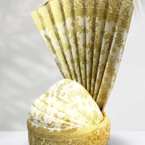 White & Golden Groom Turban with Intricate Weaving