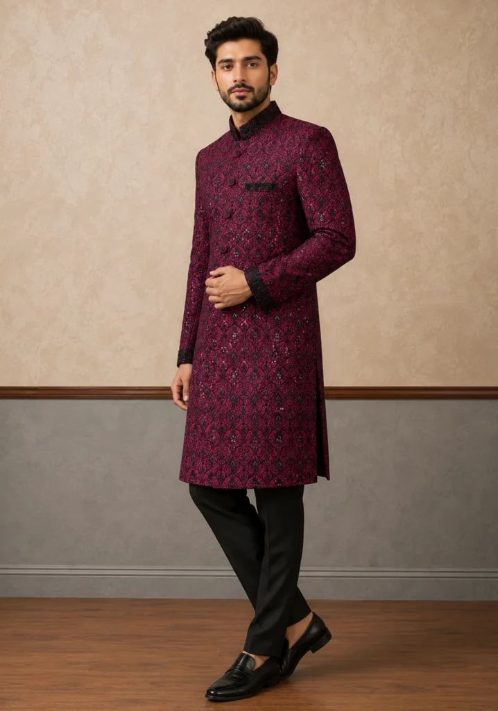“Royal Crimson Heritage” Premium Hand-Made Sherwani