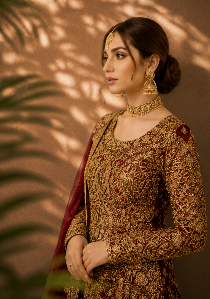 Crimson Aura Hand-Crafted Zari Farshi Lehnga – Luxury Traditional Bridal Attire