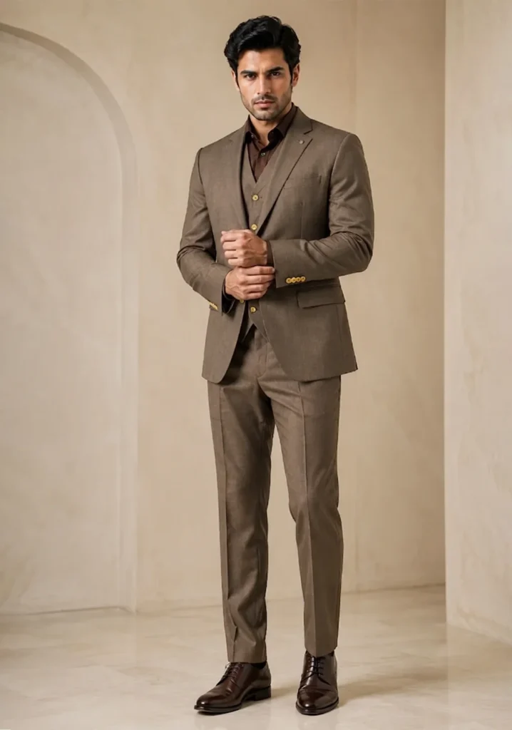 The Regal Heritage” Earthy Brown Premium Three-Piece Formal Suit