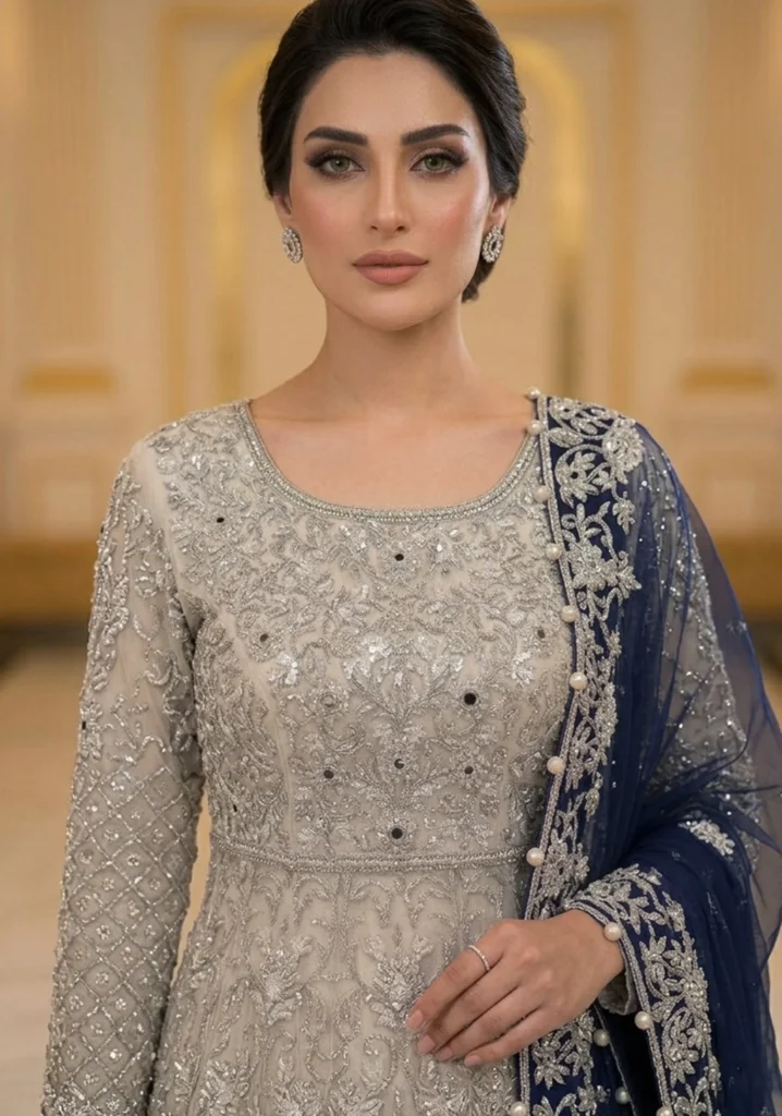 Ethereal Silver Moonlight Heritage Farshi Lehnga Set with Intricate Hand-made Zari Craftsmanship