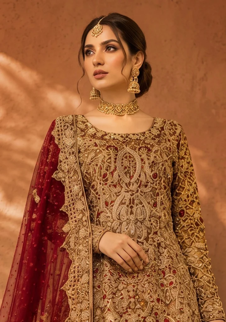 Crimson Aura Hand-Crafted Zari Farshi Lehnga – Luxury Traditional Bridal Attire