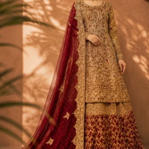 Crimson Aura Hand-Crafted Zari Farshi Lehnga - Luxury Traditional Bridal Attire