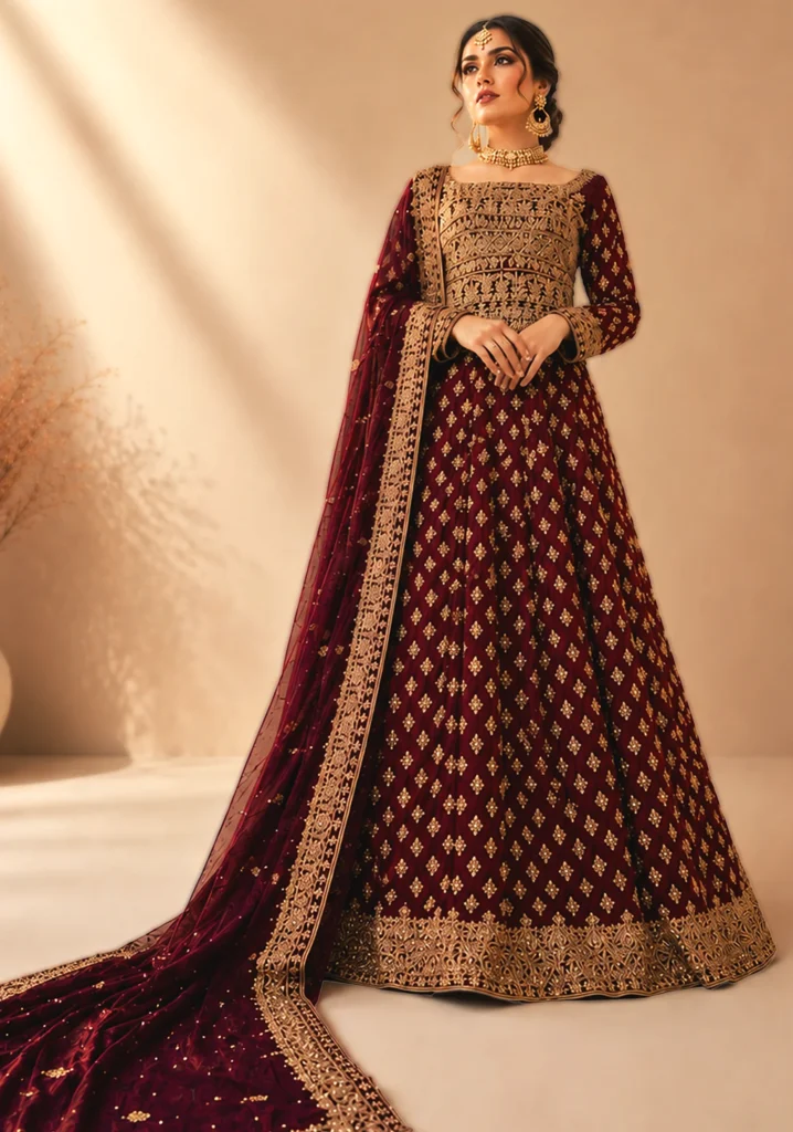 Royal Crimson Zari Heritage Farshi Lehnga – Handcrafted Luxury Bridal Wear