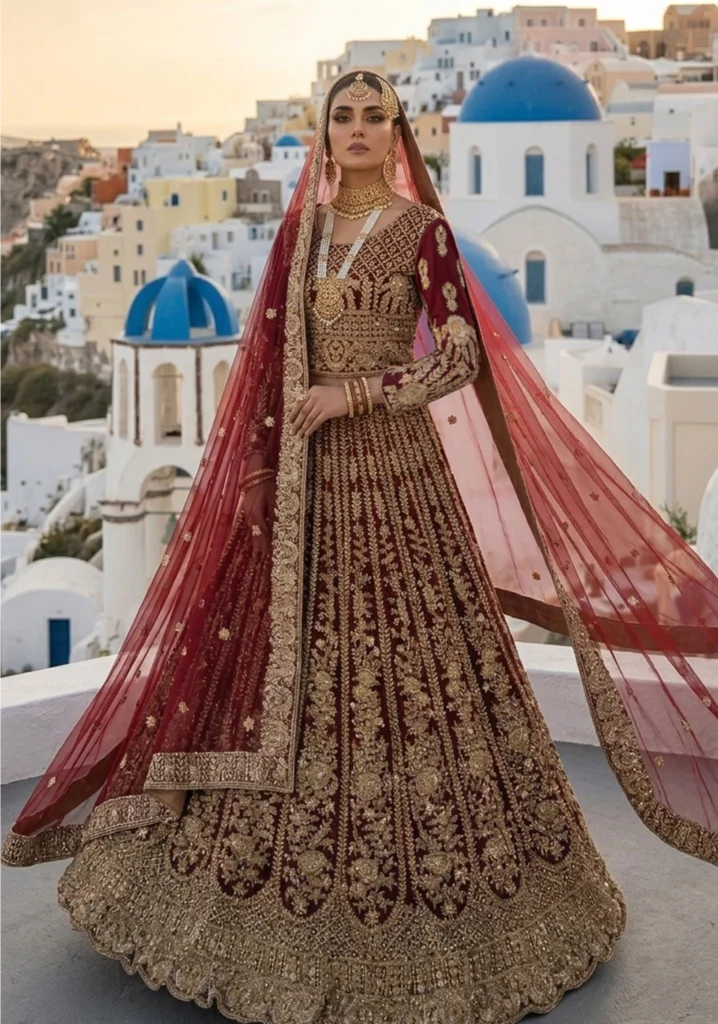 Royal Crimson Heirloom Farshi Lehnga with Intricate Hand-Made Zari Craftsmanship