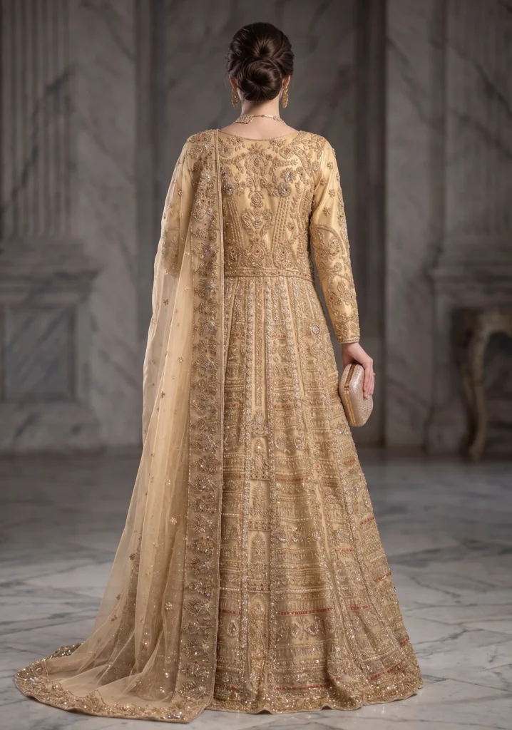 Luxury Pakistani Style Bridal Couture: Gold Masoori & Hand-Made Zari