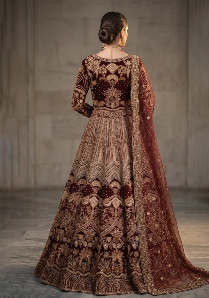 Arsh-e-Laal – Deep Burgundy Velvet Lehnga Choli for Bridal Couture