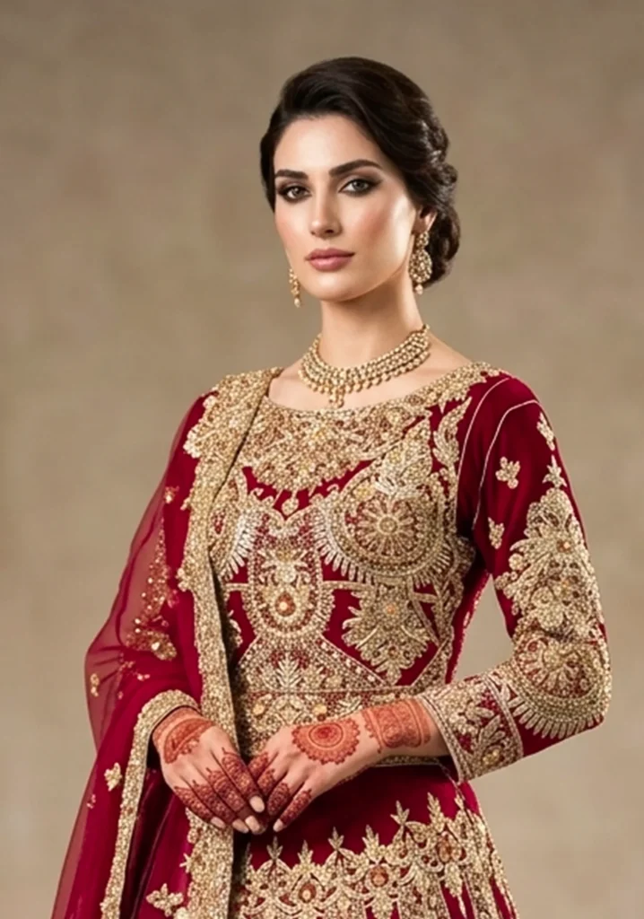 Crimson Aethelgard – Deep Maroon Bridal Lehnga with Regal Surface Ornamentation