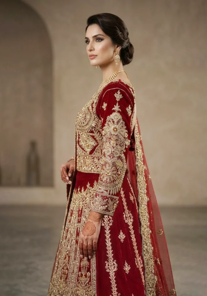 Crimson Aethelgard – Deep Maroon Bridal Lehnga with Regal Surface Ornamentation
