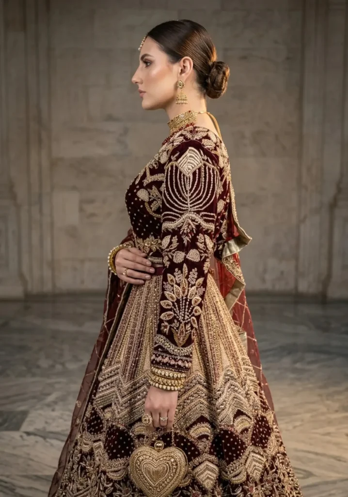 Arsh-e-Laal – Deep Burgundy Velvet Lehnga Choli for Bridal Couture