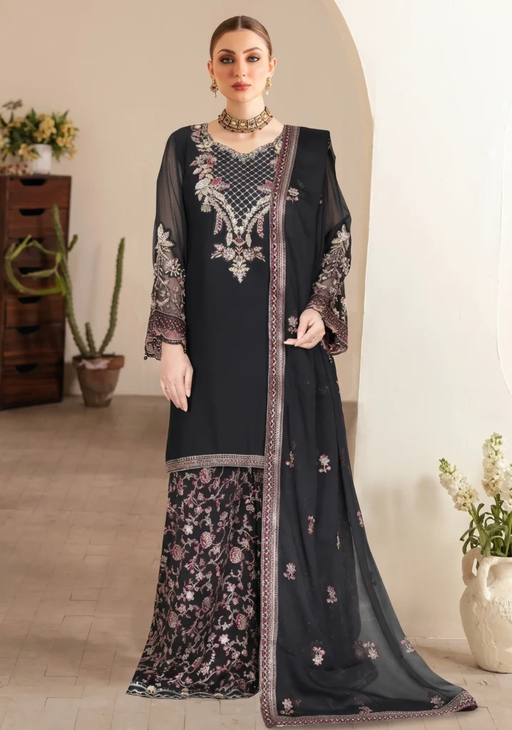 Ramsha WD-616 – Black Embroidered Summer Lawn Suit