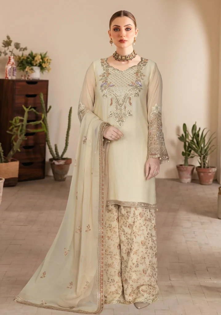 Ramsha WE-616 – Cream Embroidered Summer Lawn Suit