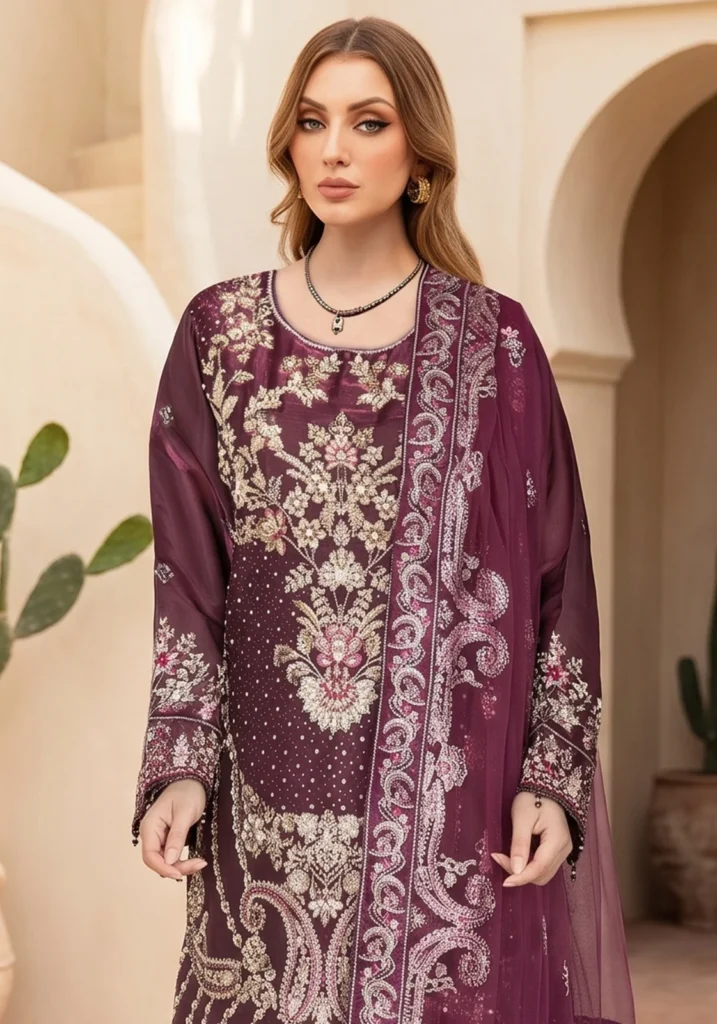 Remsha WA-624 | Luxury Deep Plum Resham & Sequin Suit