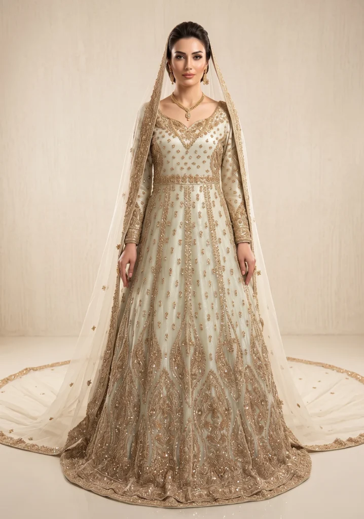 Afroz Peach Net Bridal Maxi | AL Hassan Lehnga House