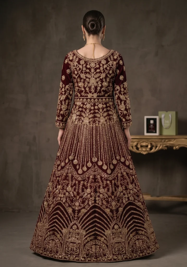 Maroon Velvet Lehenga With Jewellery Material | Al Hassan Lehnga Pakistan