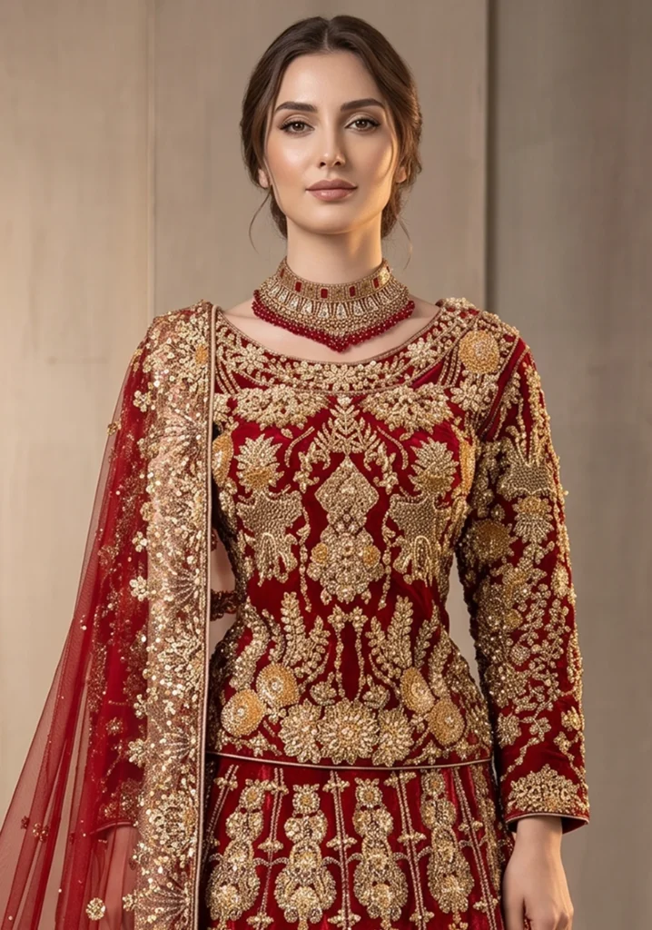 Shehnaz Red Net & Silk Bridal Set | AL Hassan Lehnga House
