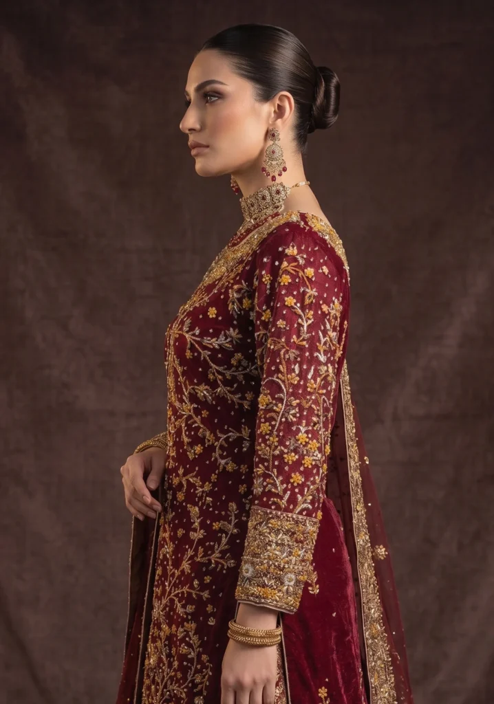 Shehnai Maroon Silk Bridal Set | AL Hassan Lehnga House