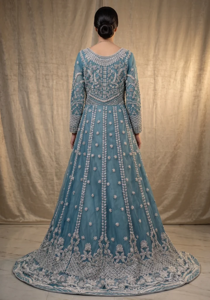 Dariya Aqua Blue Double Flare Maxi | AL Hassan Lehnga House