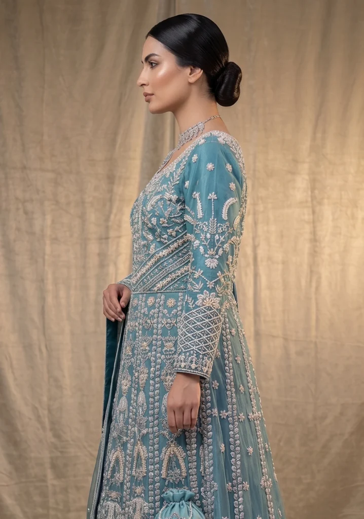 Dariya Aqua Blue Double Flare Maxi | AL Hassan Lehnga House