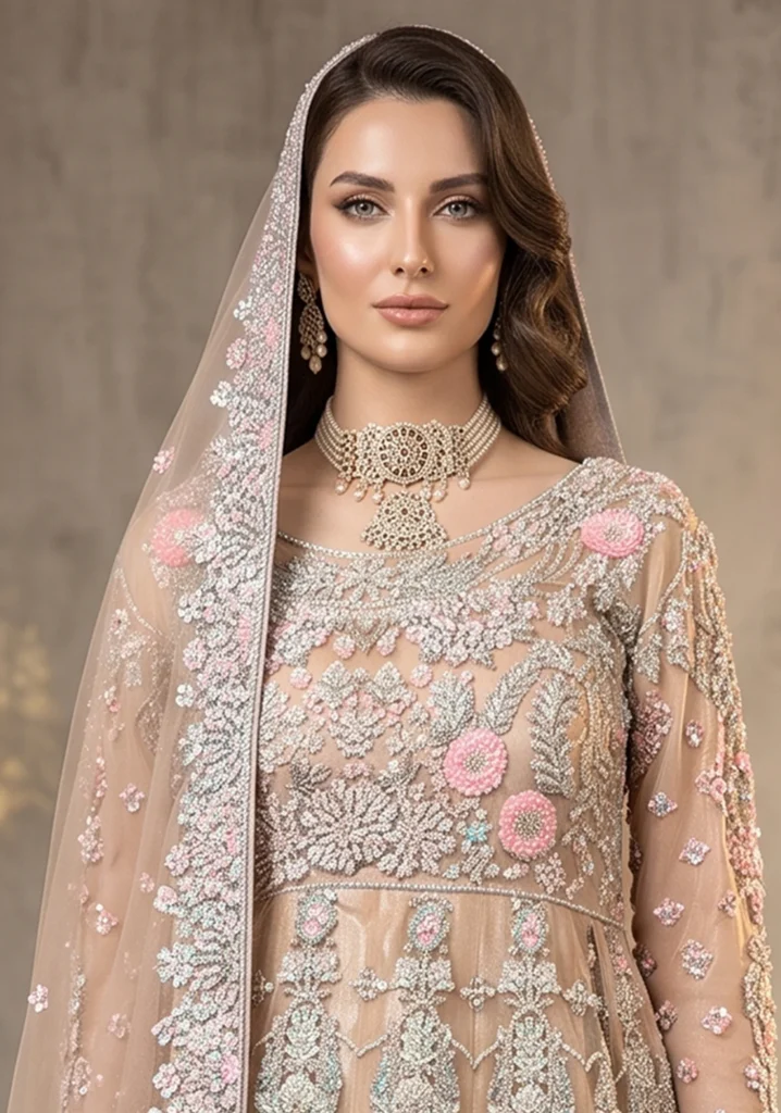 Gul-e-Rana Rose Gold Net Maxi | AL Hassan Lehnga House