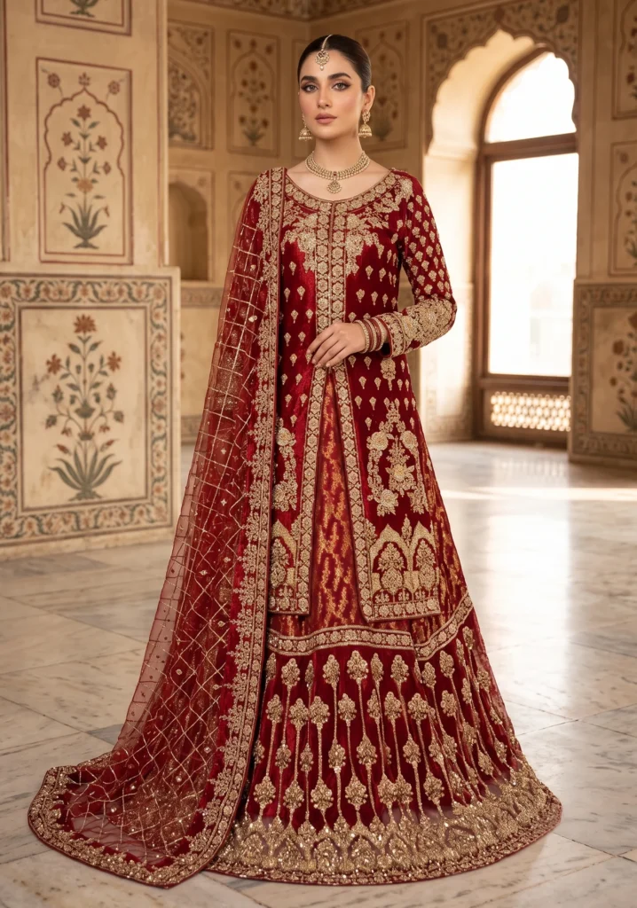 Dilnasheen Red Net Bridal Lehnga | AL Hassan Lehnga House