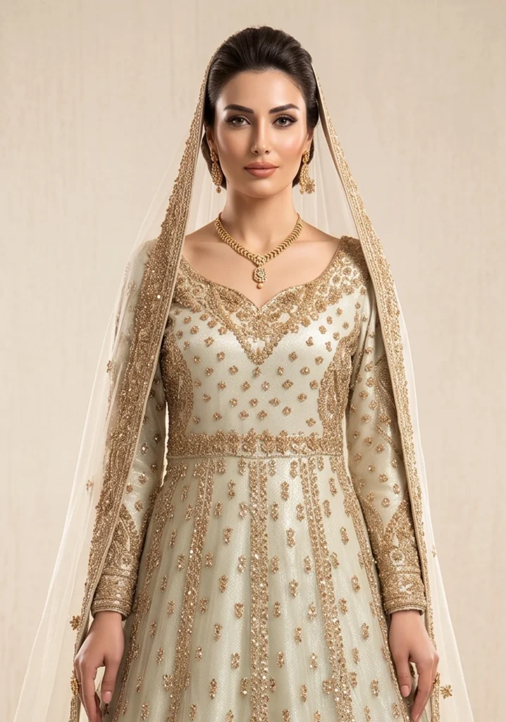 Afroz Peach Net Bridal Maxi | AL Hassan Lehnga House