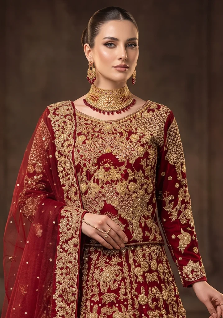 Maroon Net Lehnga With Jewellery Material & Silk | Al Hassan Lehnga | Pakistan