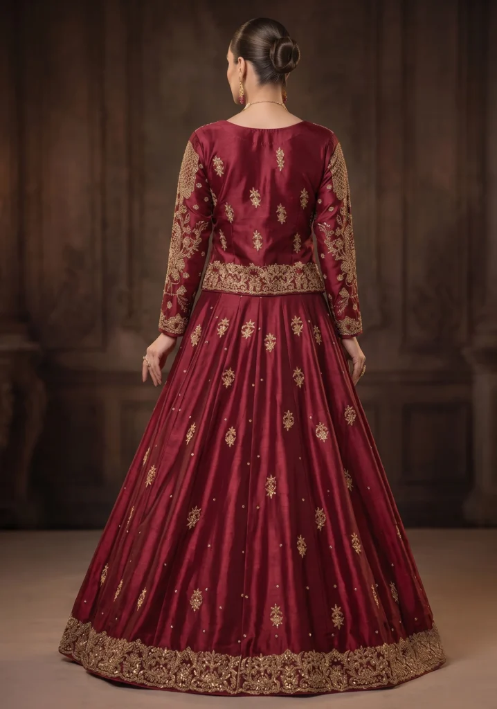 Maroon Net Lehnga With Jewellery Material & Silk | Al Hassan Lehnga | Pakistan