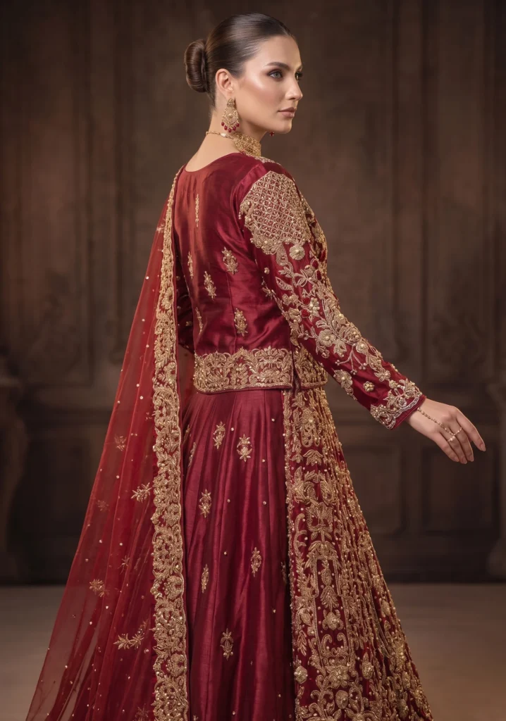 Maroon Net Lehnga With Jewellery Material & Silk | Al Hassan Lehnga | Pakistan