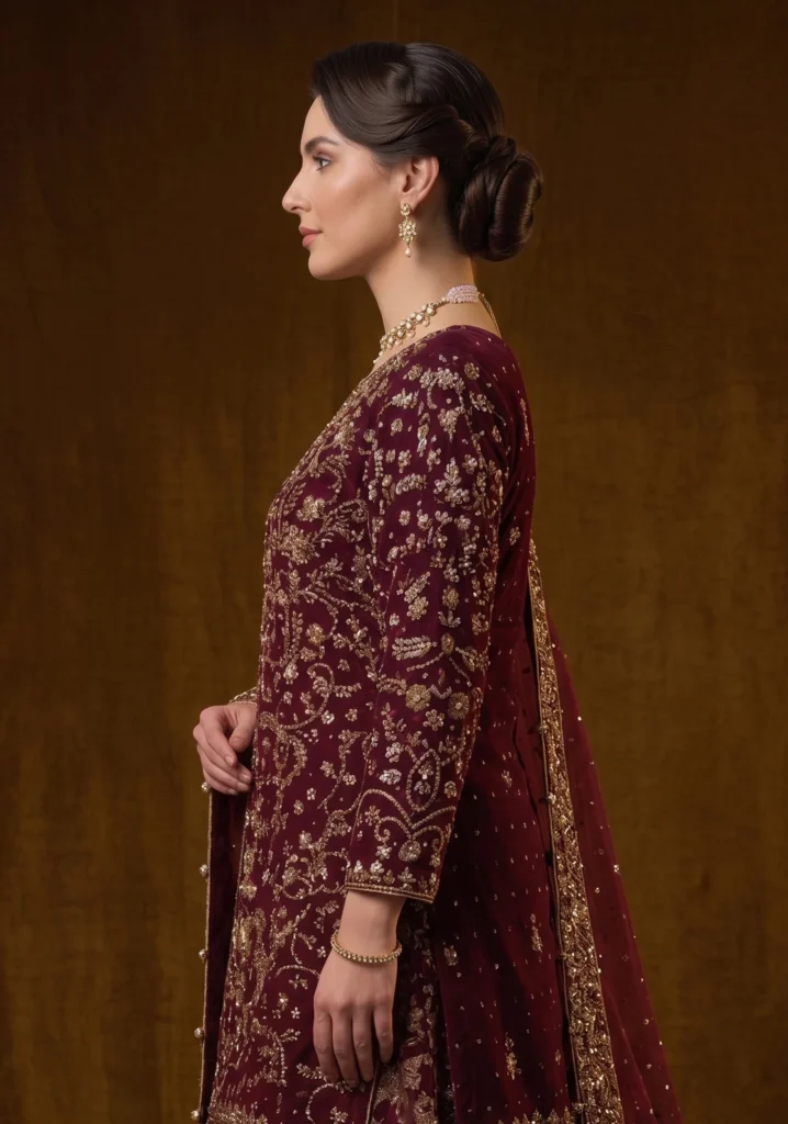 Dastaan Burgundy Tail Lehenga | AL Hassan Lehnga House