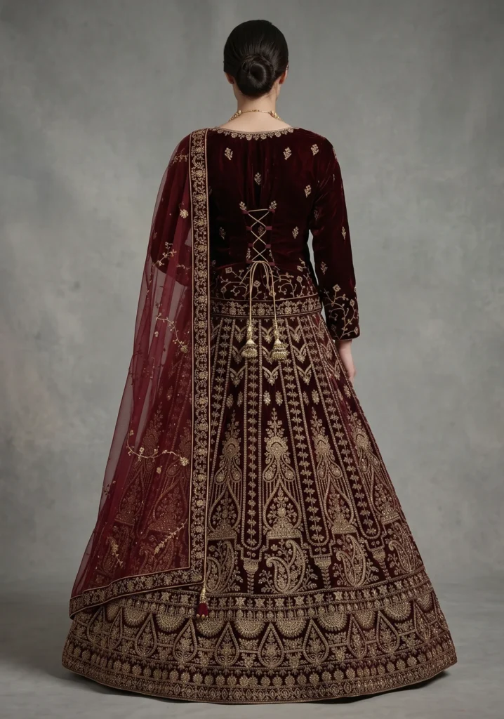 Heer Maroon Velvet Bridal Lehnga | AL Hassan Lehnga House