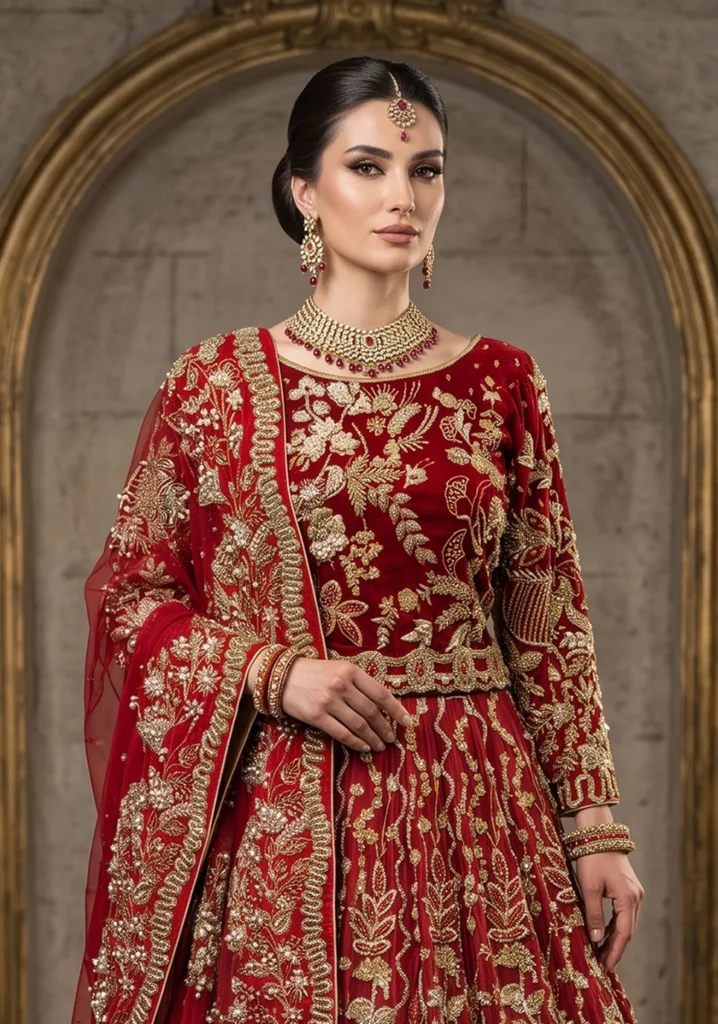 Mahnoor Red Silk Bridal Set | AL Hassan Lehnga House