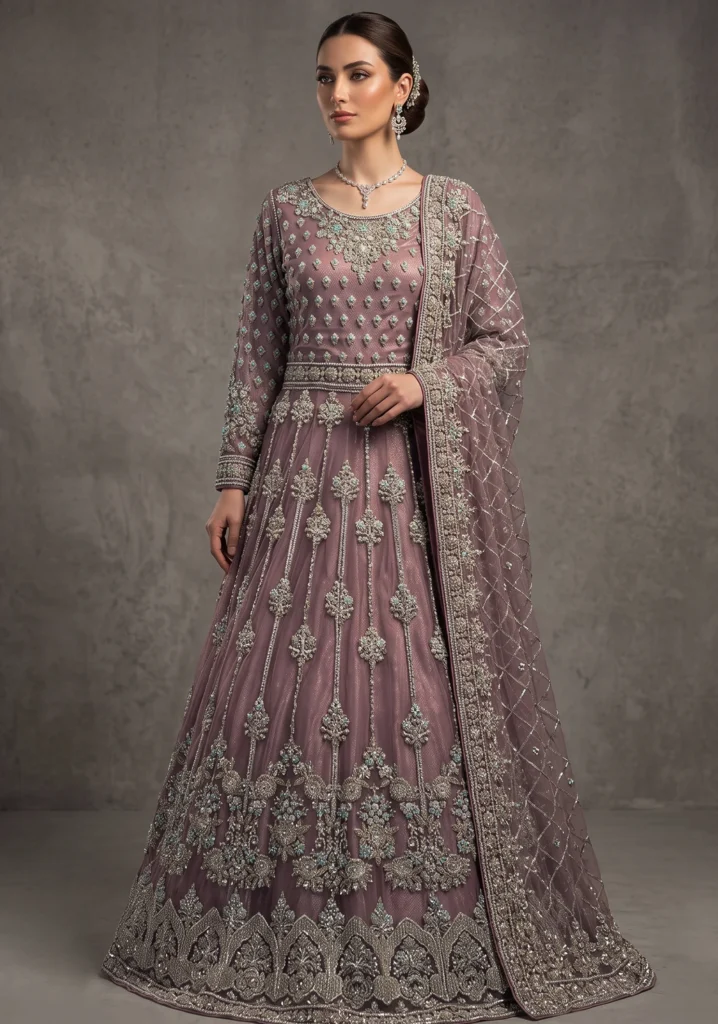 Maheen Lilac Hand-Made Net Maxi | AL Hassan Lehnga House