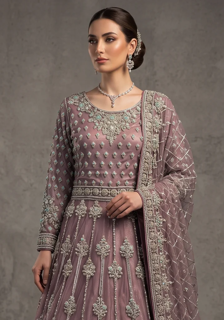Maheen Lilac Hand-Made Net Maxi | AL Hassan Lehnga House