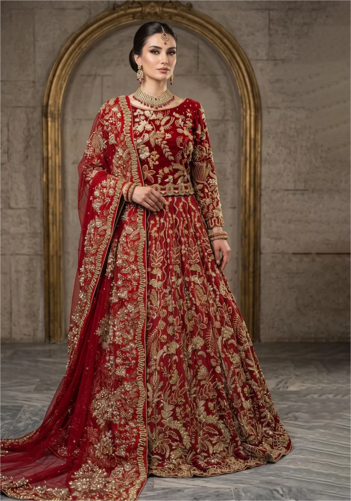 Mahnoor Red Silk Bridal Set | AL Hassan Lehnga House