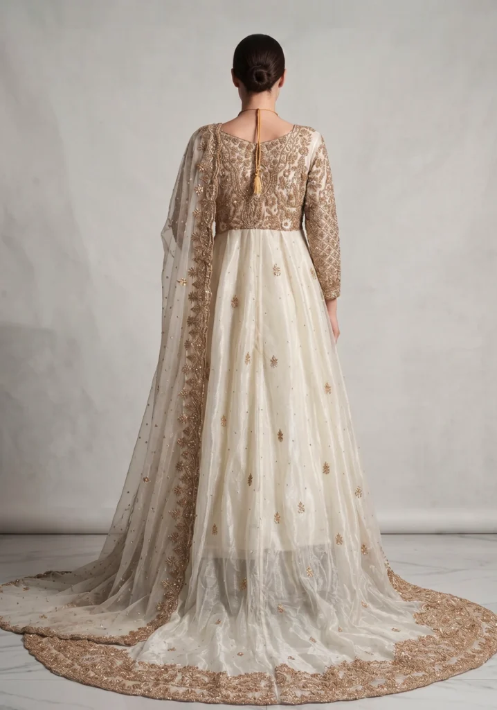 Meher Peach Net Tail Maxi | AL Hassan Lehnga House